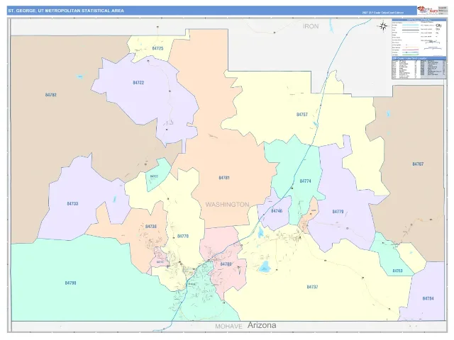 St. George Metro Area ZIP Code Wall Map, ColorCast style