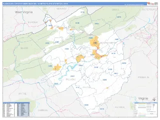 Blacksburg-Christiansburg-Radford Metro Area Business Reference style ZIP Code wall map