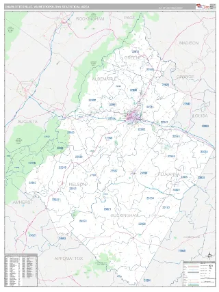 Charlottesville Metro Area Classic style ZIP Code wall map