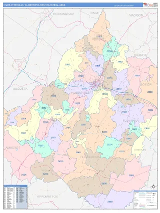 Charlottesville Metro Area ColorCast style ZIP Code wall map