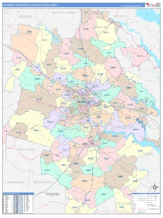 Richmond Metro Area ColorCast style ZIP Code wall map