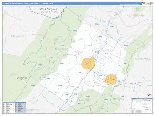 Staunton-Waynesboro Metro Area Business Reference style ZIP Code wall map