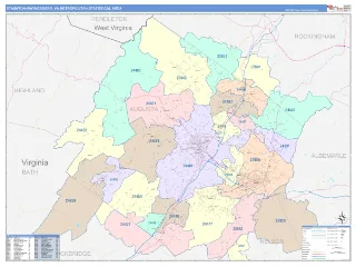Staunton-Waynesboro Metro Area ColorCast style ZIP Code wall map