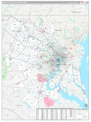Washington Metro Area Classic style ZIP Code wall map