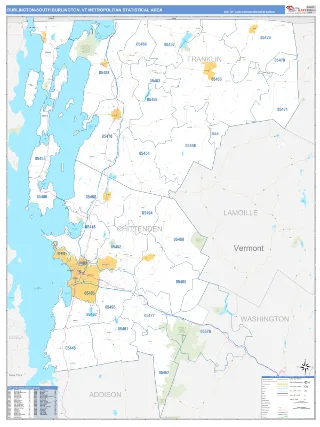 Burlington-South Burlington Metro Area Business Reference style ZIP Code wall map