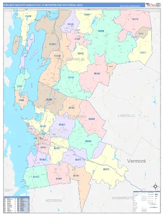 Burlington-South Burlington Metro Area ColorCast style ZIP Code wall map