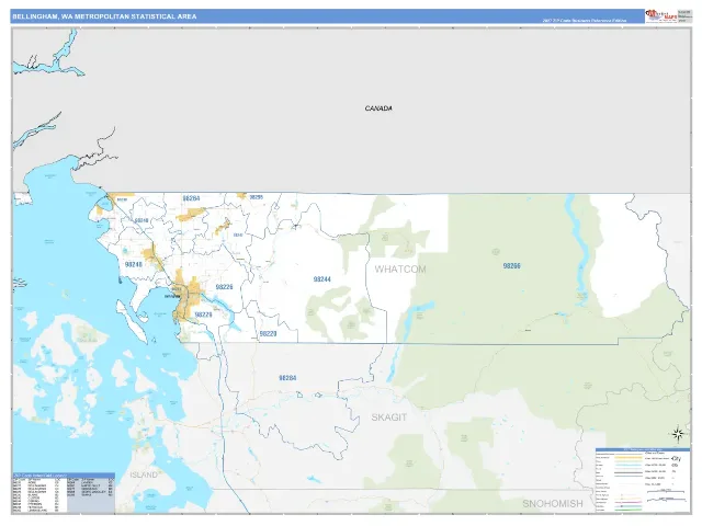 Bellingham Metro Area ZIP Code Wall Map, Business Reference style
