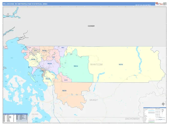 Bellingham Metro Area ZIP Code Wall Map, ColorCast style