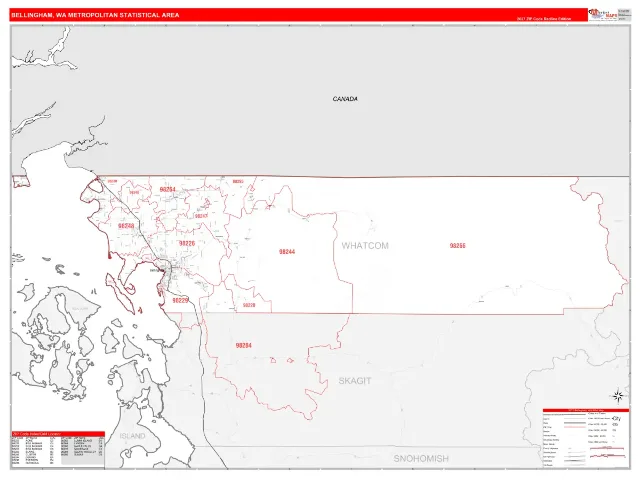 Bellingham Metro Area ZIP Code Wall Map, RedLine style