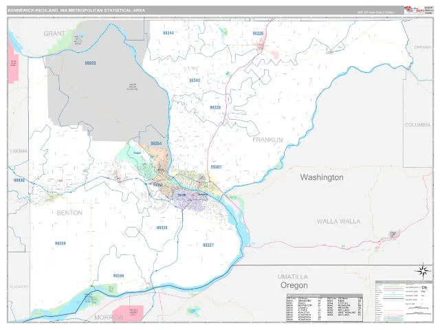 Kennewick-Richland Metro Area ZIP Code Wall Map, Classic style