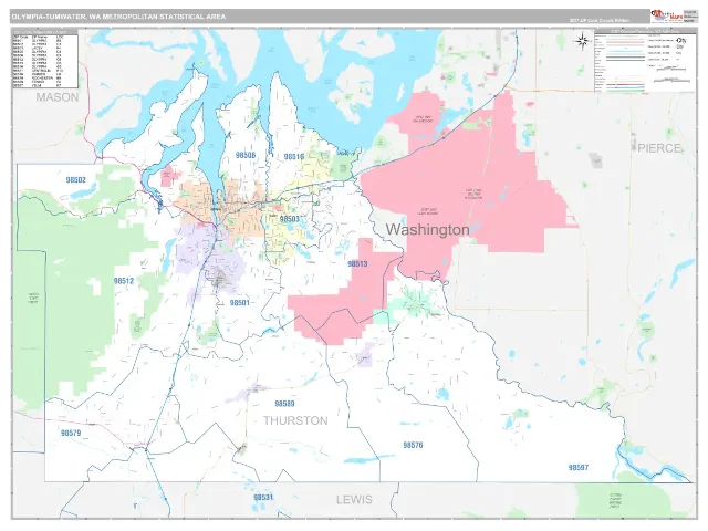 Olympia-Tumwater Metro Area ZIP Code Wall Map, Classic style
