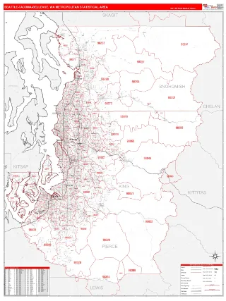 Seattle-Tacoma-Bellevue Metro Area RedLine style ZIP Code wall map