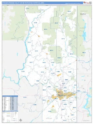 Spokane-Spokane Valley Metro Area Business Reference style ZIP Code wall map