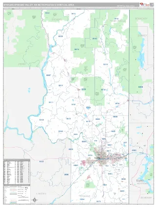 Spokane-Spokane Valley Metro Area Classic style ZIP Code wall map