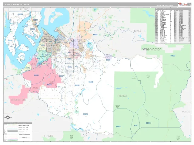 Tacoma Metro Area ZIP Code Wall Map, Classic style