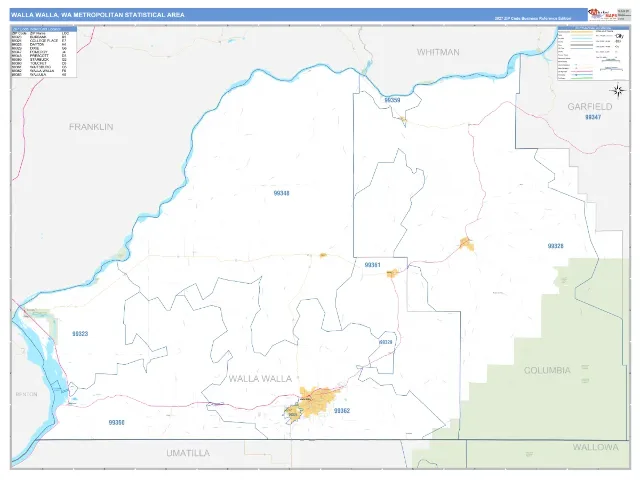 Walla Walla Metro Area ZIP Code Wall Map, Business Reference style