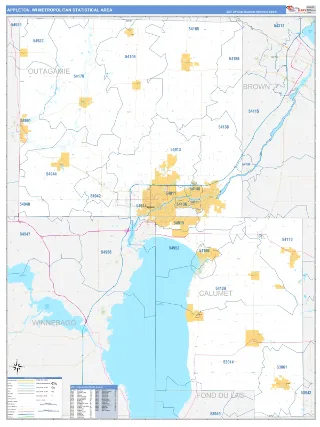Appleton Metro Area Business Reference style ZIP Code wall map