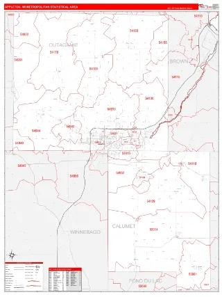 Appleton Metro Area RedLine style ZIP Code wall map