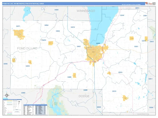 Fond du Lac Metro Area ZIP Code Wall Map, Business Reference style