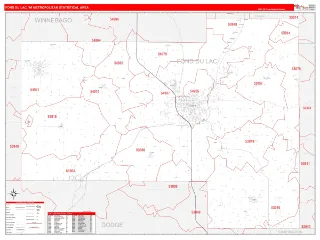 Fond du Lac Metro Area RedLine style ZIP Code wall map