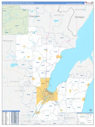 Green Bay Metro Area Business Reference style ZIP Code wall map
