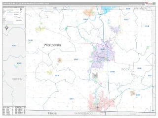 Janesville-Beloit Metro Area Classic style ZIP Code wall map