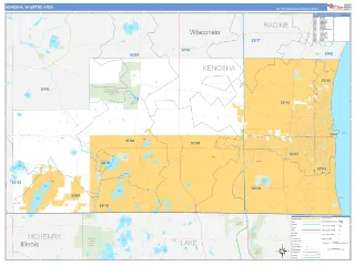 Kenosha Metro Area Business Reference style ZIP Code wall map
