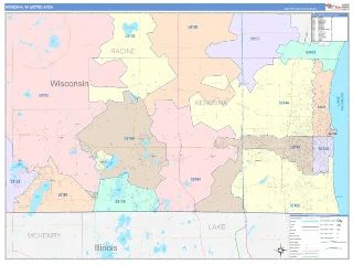 Kenosha Metro Area ColorCast style ZIP Code wall map