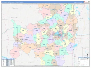 Madison Metro Area ColorCast style ZIP Code wall map