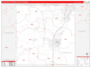 Oshkosh-Neenah Metro Area RedLine style ZIP Code wall map