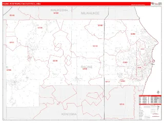 Racine Metro Area RedLine style ZIP Code wall map