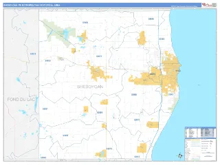 Sheboygan Metro Area Business Reference style ZIP Code wall map