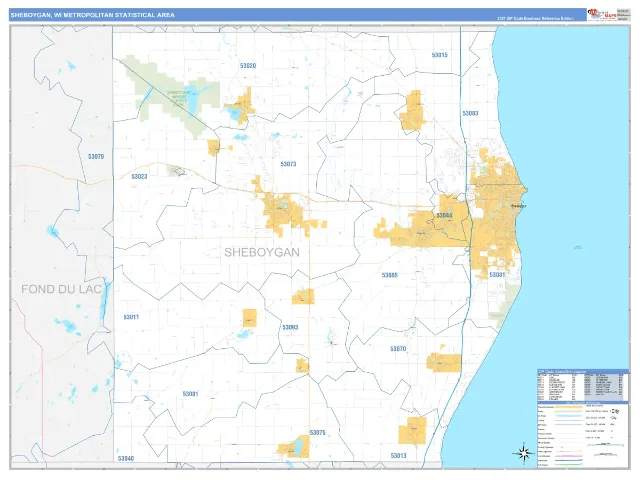 Sheboygan Metro Area ZIP Code Wall Map, Business Reference style