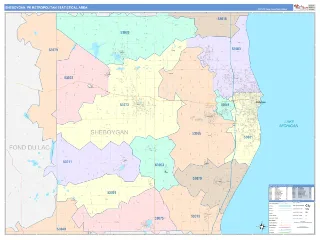 Sheboygan Metro Area ColorCast style ZIP Code wall map