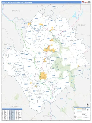 Beckley Metro Area Business Reference style ZIP Code wall map