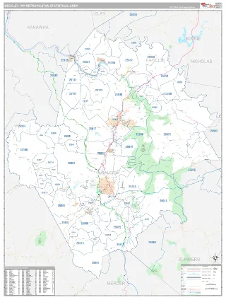 Beckley Metro Area Classic style ZIP Code wall map