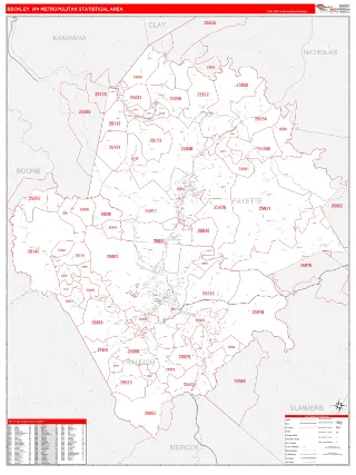 Beckley Metro Area RedLine style ZIP Code wall map