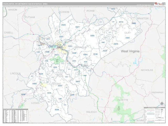 Charleston Metro Area ZIP Code Wall Map, Classic style