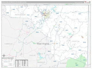 Morgantown Metro Area Classic style ZIP Code wall map