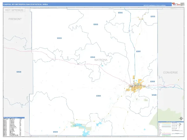 Casper Metro Area ZIP Code Wall Map, Business Reference style