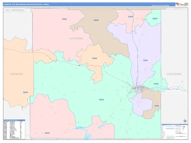 Casper Metro Area ZIP Code Wall Map, ColorCast style