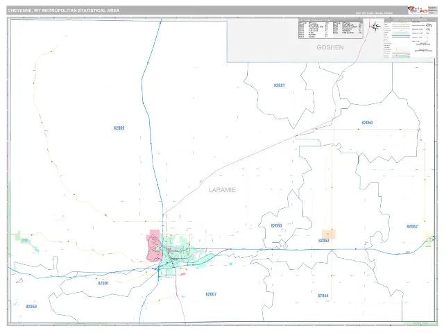 Cheyenne Metro Area ZIP Code Wall Map, Classic style