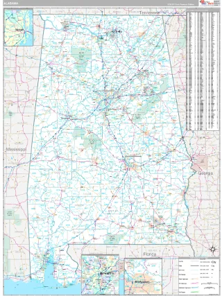 Alabama Classic style ZIP Code wall map