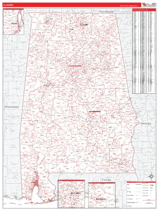 Alabama RedLine style ZIP Code wall map