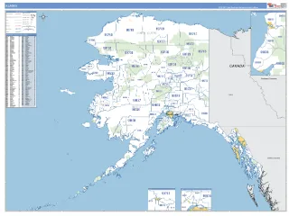 Alaska Business Reference style ZIP Code wall map