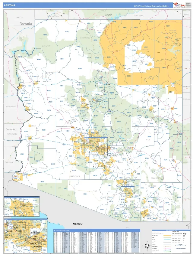 Arizona State ZIP Code Wall Map, Business Reference style