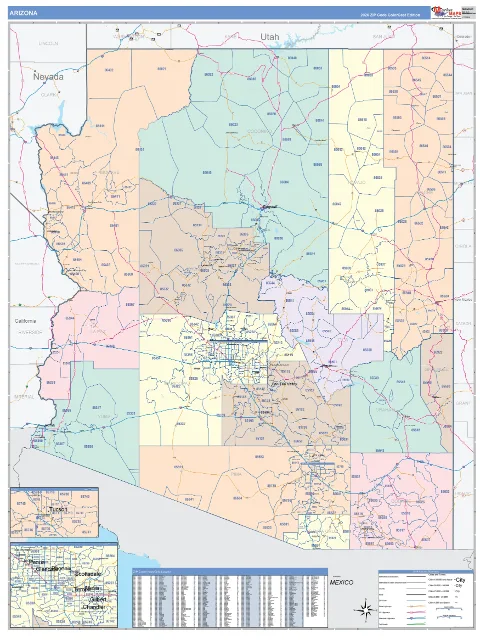 Arizona ZIP Code wall map in the ColorCast Style