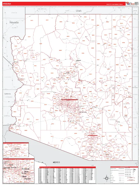 Arizona ZIP Code wall map in the RedLine Style