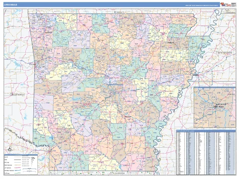 Arkansas ZIP Code wall map in the ColorCast Style