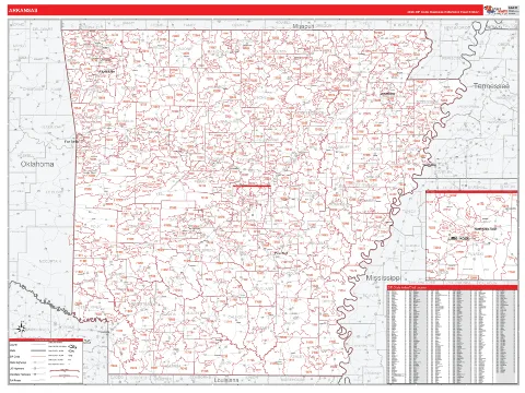 Arkansas ZIP Code wall map in the RedLine Style